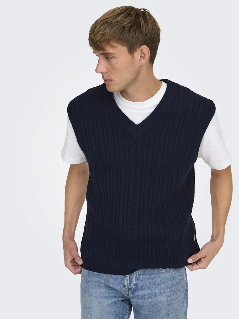 Flynn Strikket Vest - Navy Blazer Only & Sons