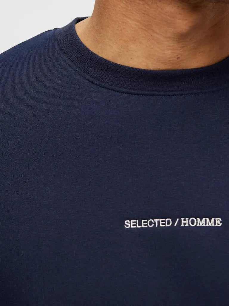 Hankie Logo Crew Neck - Sky Captain Selected Homme