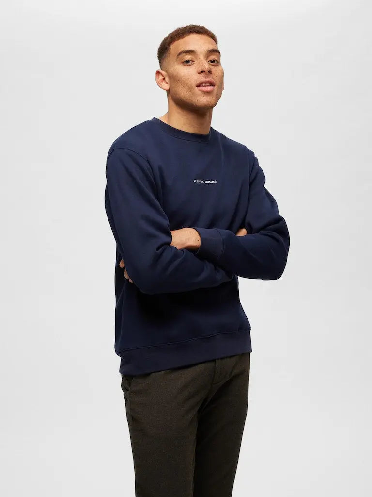 Hankie Logo Crew Neck - Sky Captain Selected Homme