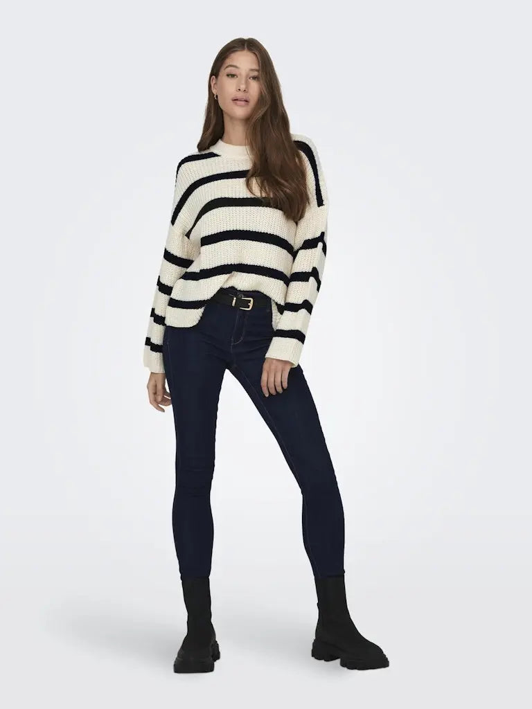 Justy Strikket Genser - Eggnog Stripes JDY