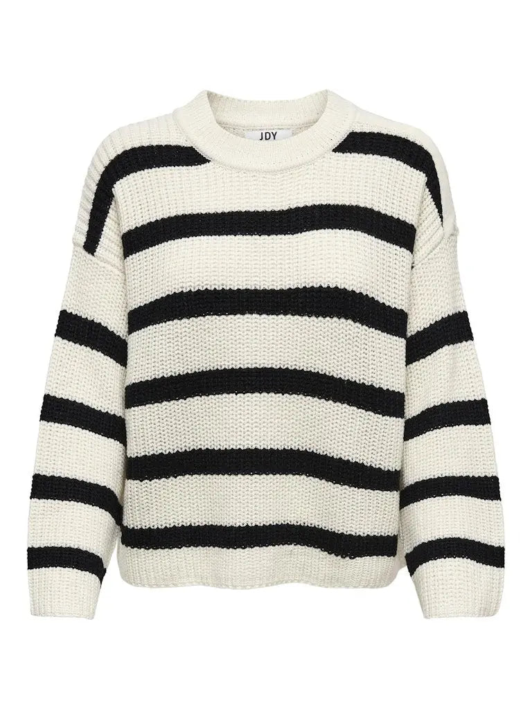 Justy Strikket Genser - Eggnog Stripes JDY