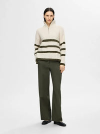 Maline Half Zip  Genser - Birch Stripes/Kalamata Selected Femme