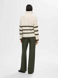 Maline Half Zip  Genser - Birch Stripes/Kalamata Selected Femme