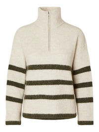 Maline Half Zip  Genser - Birch Stripes/Kalamata Selected Femme