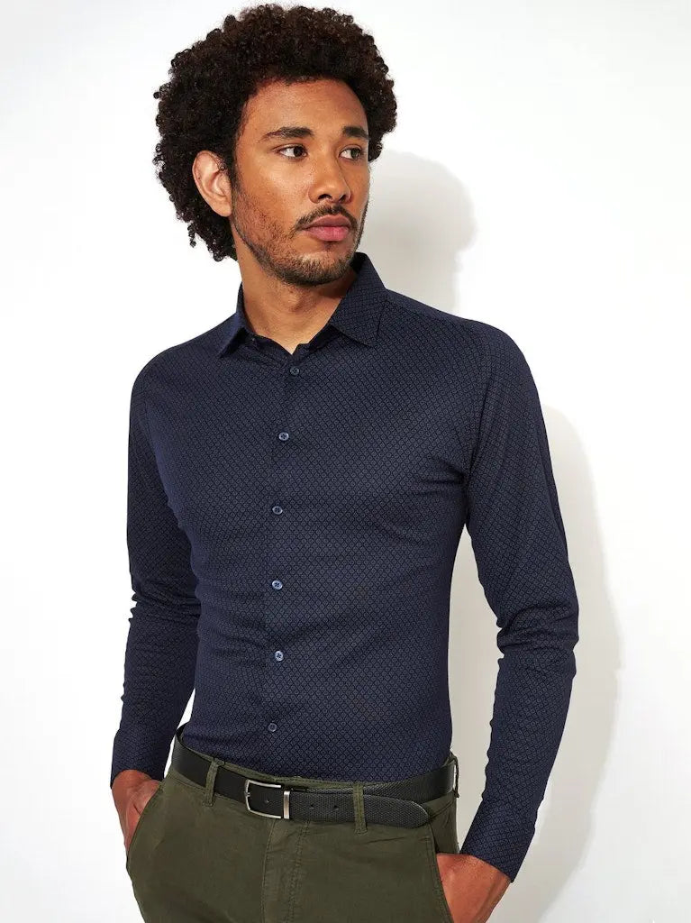 Kent Flex Shirt 598 - Navy Dots DESOTO