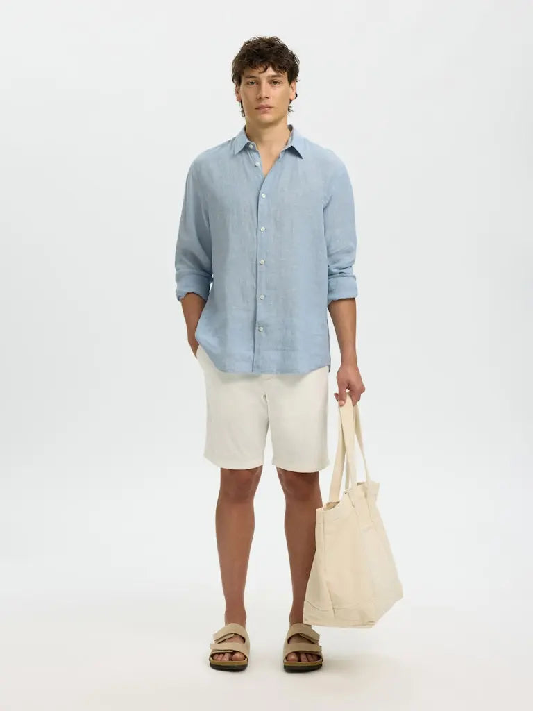 Kylian Regular Linskjorte - Blue Fog/Det White Selected Homme