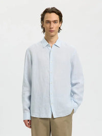 Kylian Stripe Regular Linskjorte - Bright White Stripes/Cashmere Blue Selected Homme