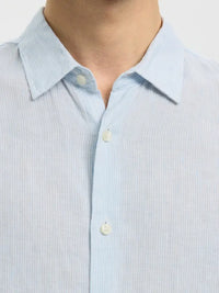 Kylian Stripe Regular Linskjorte - Bright White Stripes/Cashmere Blue Selected Homme