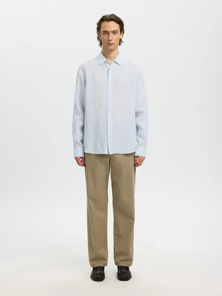 Kylian Stripe Regular Linskjorte - Bright White Stripes/Cashmere Blue Selected Homme