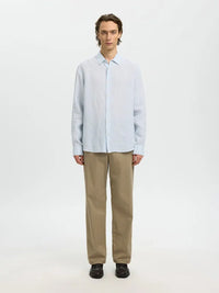 Kylian Stripe Regular Linskjorte - Bright White Stripes/Cashmere Blue Selected Homme