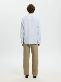 Kylian Stripe Regular Linskjorte - Bright White Stripes/Cashmere Blue Selected Homme