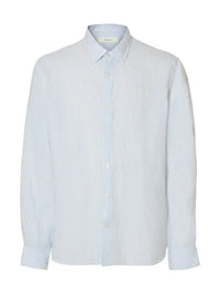 Kylian Stripe Regular Linskjorte - Bright White Stripes/Cashmere Blue Selected Homme