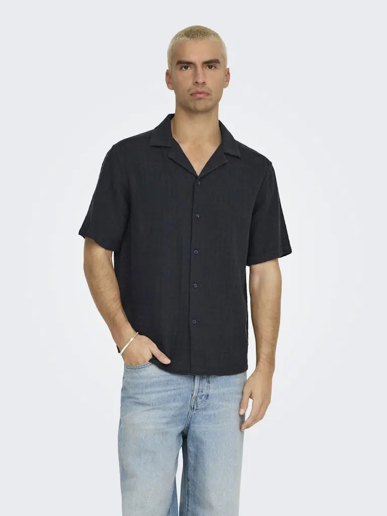 Latham Resort Skjorte - Dark Navy Only & Sons