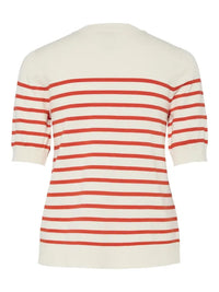 Lena Strikkegenser SS - Birch Stripes/Cherry Tomato Y.A.S