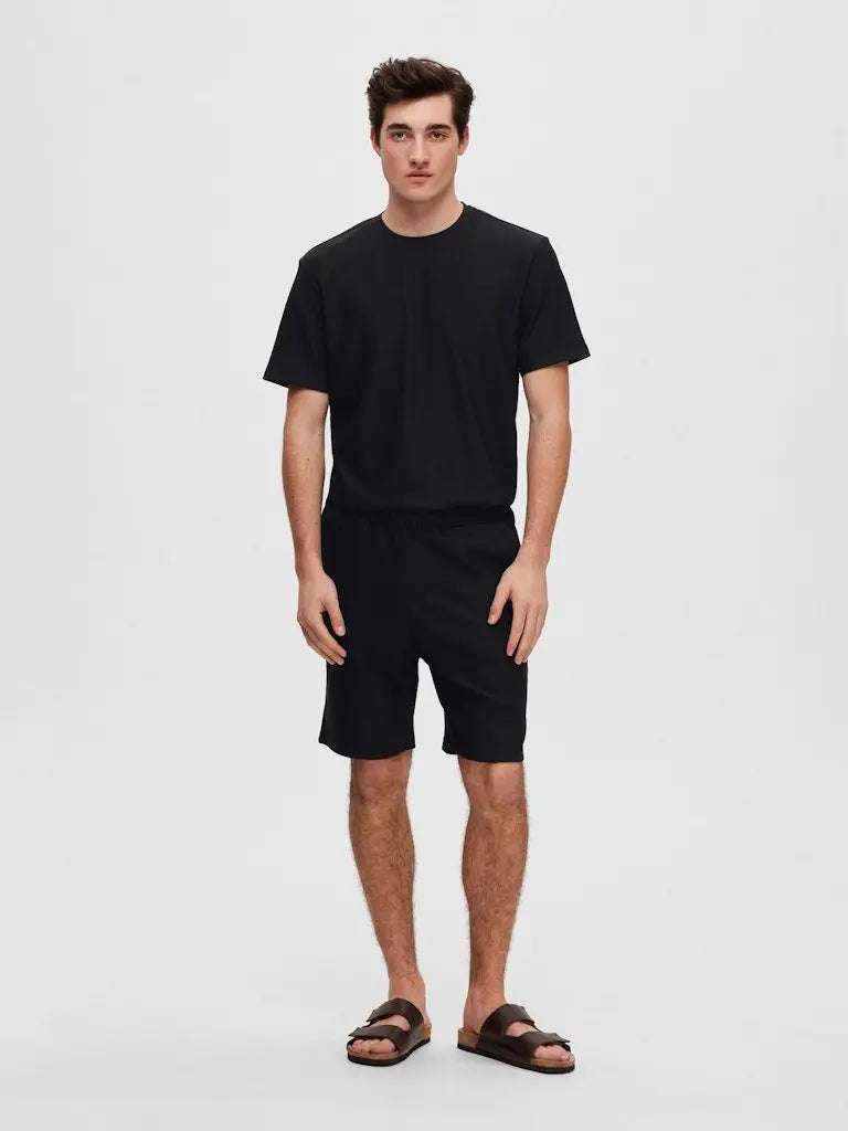 Loose Plissé Shorts - Black Selected Homme