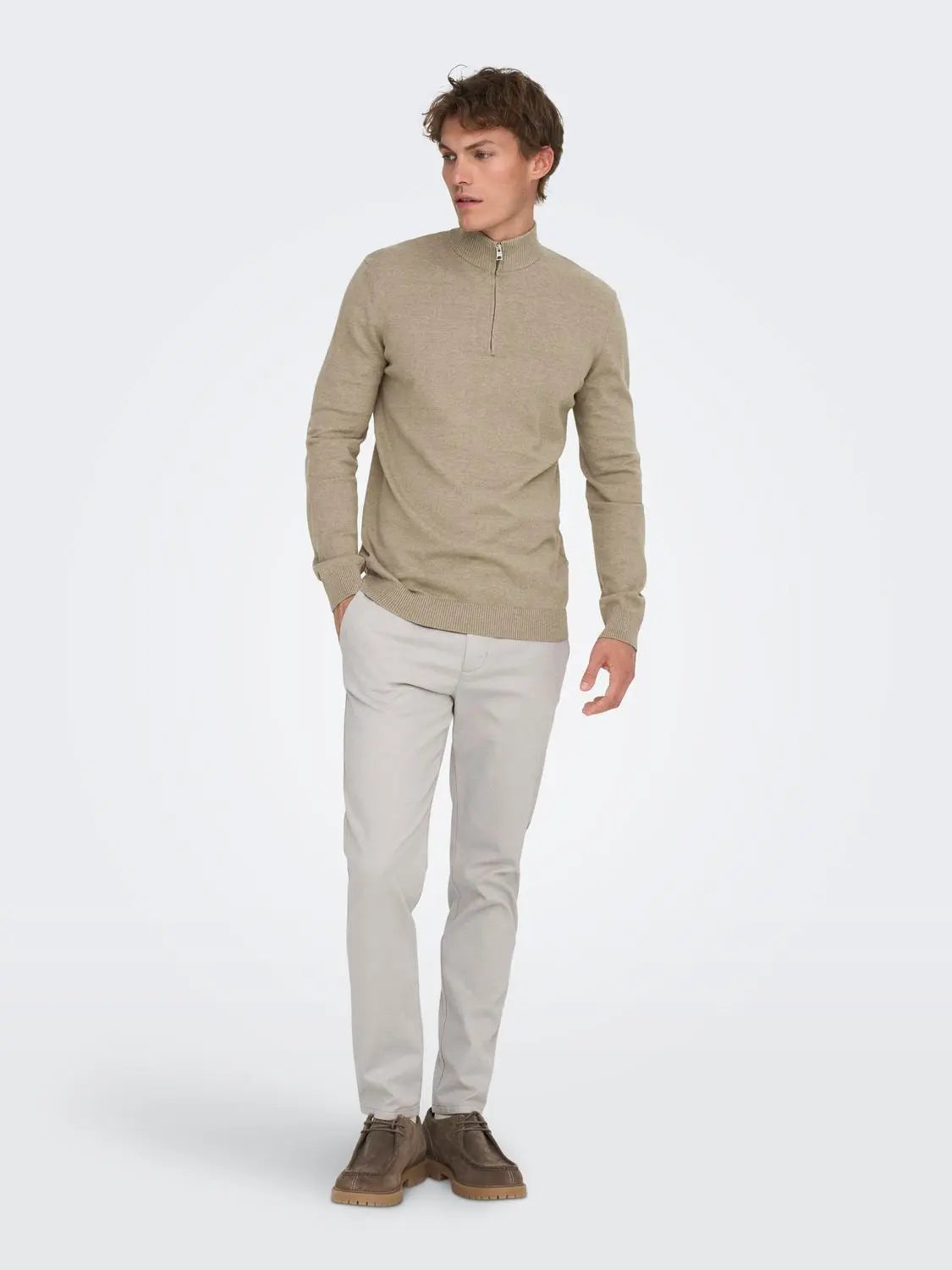 Loui Genser Half Zip - Desert Taupe Only & Sons