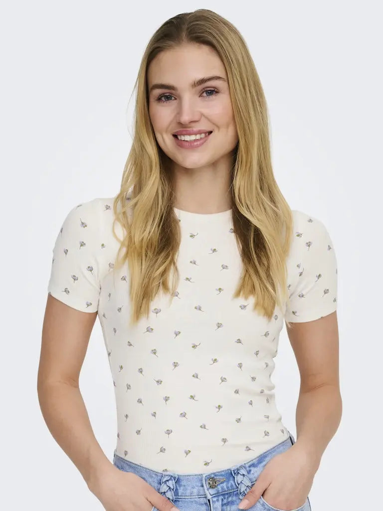 Lucky Print T-Skjorte - Cloud Dancer/Poppy Flower JDY