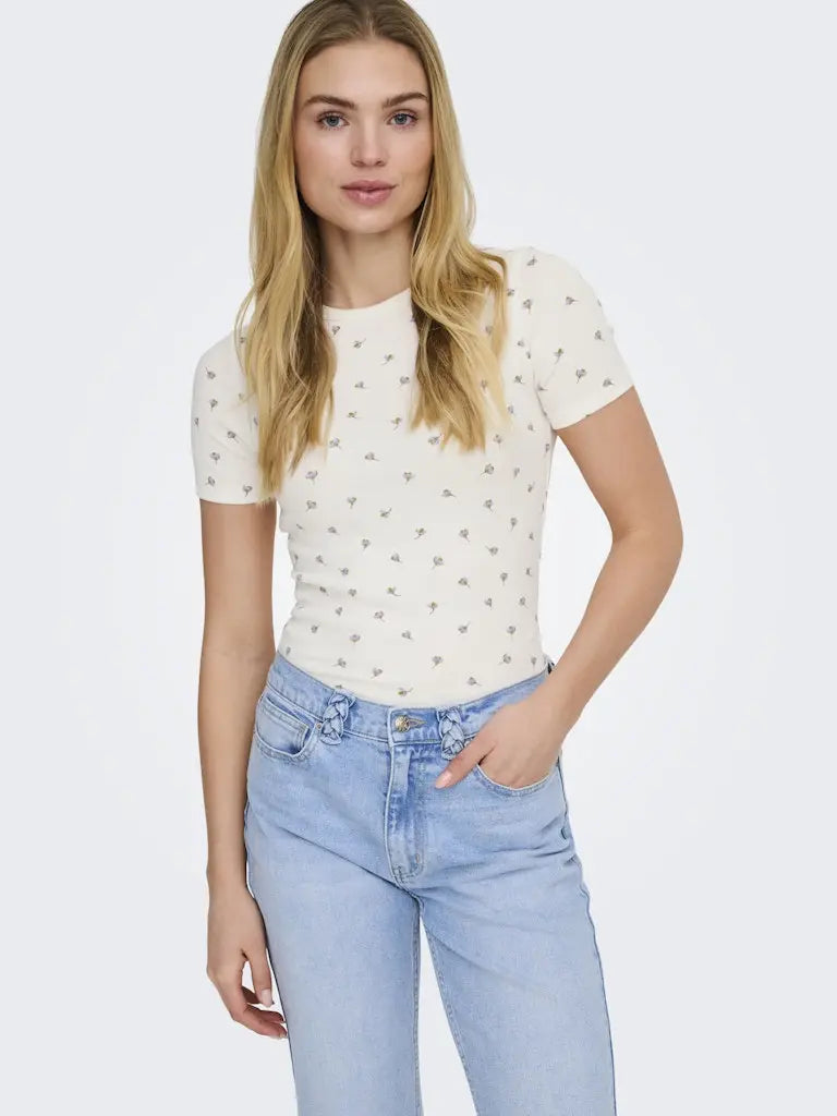 Lucky Print T-Skjorte - Cloud Dancer/Poppy Flower JDY