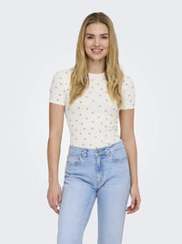 Lucky Print T-Skjorte - Cloud Dancer/Poppy Flower JDY