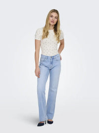 Lucky Print T-Skjorte - Cloud Dancer/Poppy Flower JDY