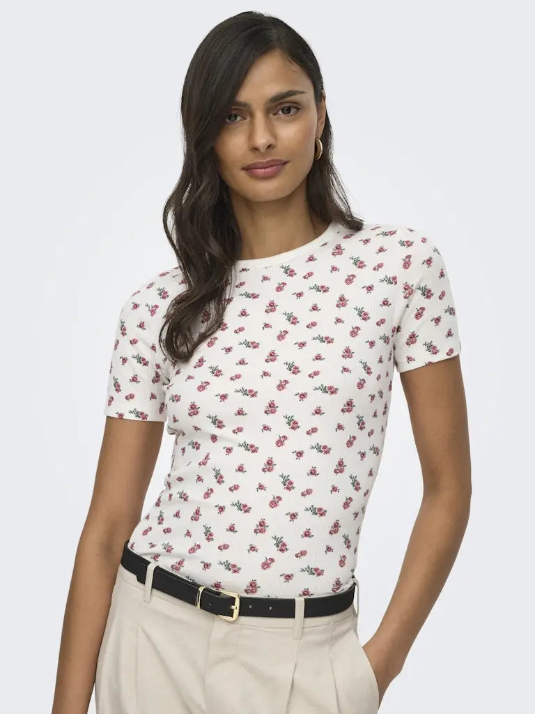 Lucky Print T-Skjorte - Cloud Dancer/Rose JDY