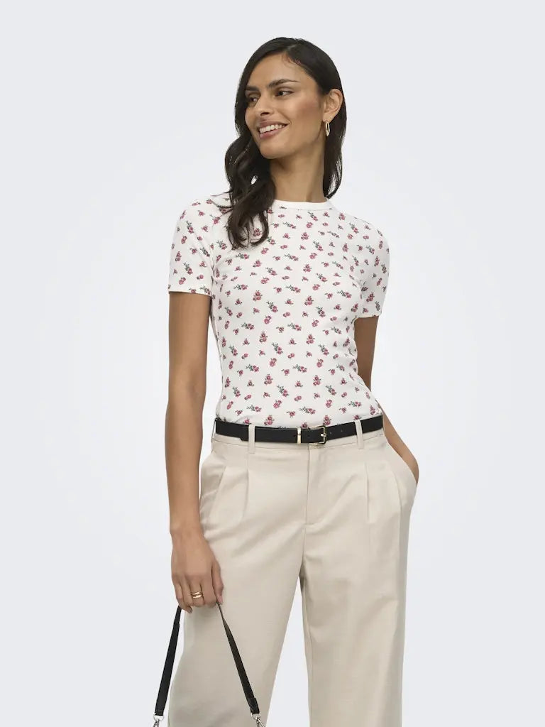 Lucky Print T-Skjorte - Cloud Dancer/Rose JDY