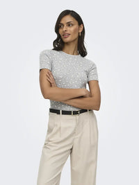 Lucky Print T-Skjorte - Light Grey Melange/Soft Flower JDY