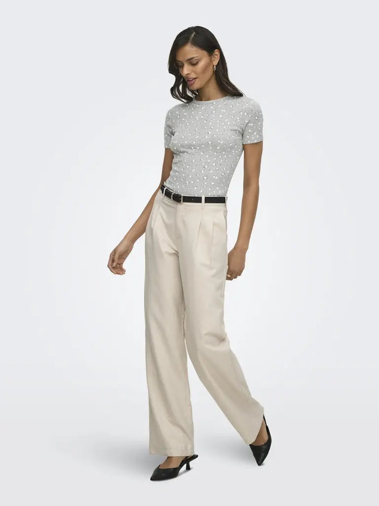 Lucky Print T-Skjorte - Light Grey Melange/Soft Flower JDY