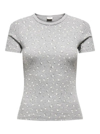 Lucky Print T-Skjorte - Light Grey Melange/Soft Flower JDY