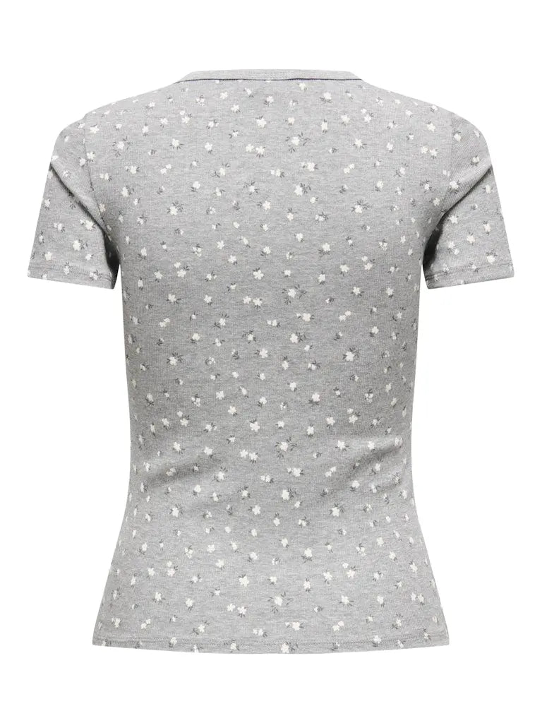 Lucky Print T-Skjorte - Light Grey Melange/Soft Flower JDY