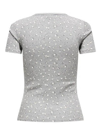 Lucky Print T-Skjorte - Light Grey Melange/Soft Flower JDY