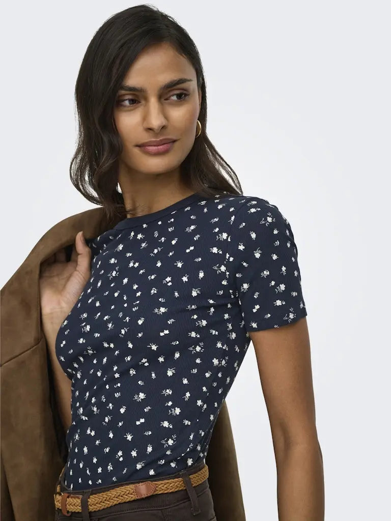 Lucky Print T-Skjorte - Sky Captain/Soft Flower JDY