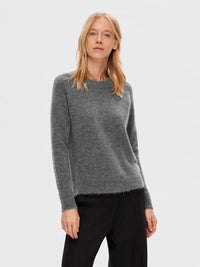 Lulu Strikkegenser - Medium Grey Melange Selected Femme