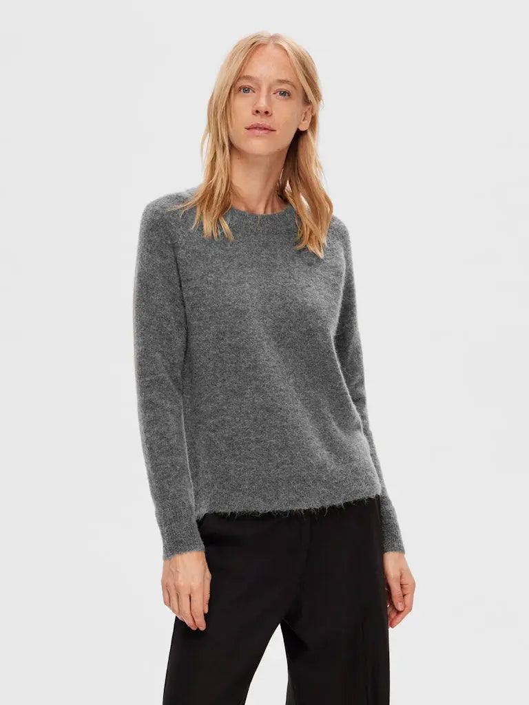 Lulu Strikkegenser - Medium Grey Melange Selected Femme