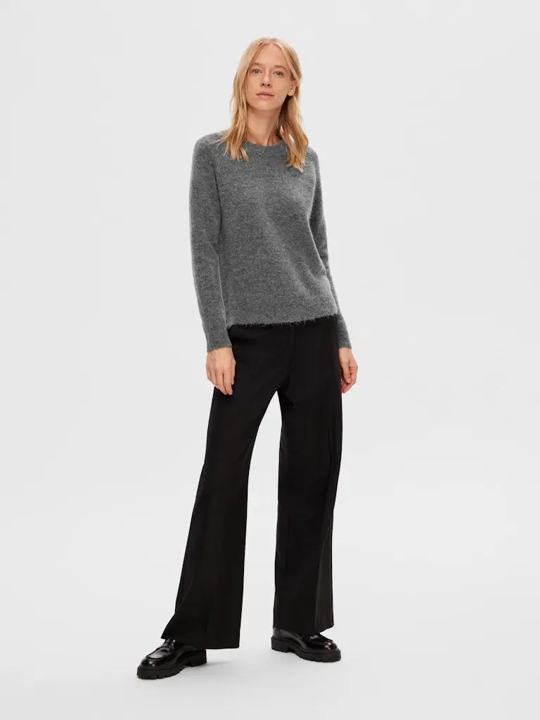 Lulu Strikkegenser - Medium Grey Melange Selected Femme