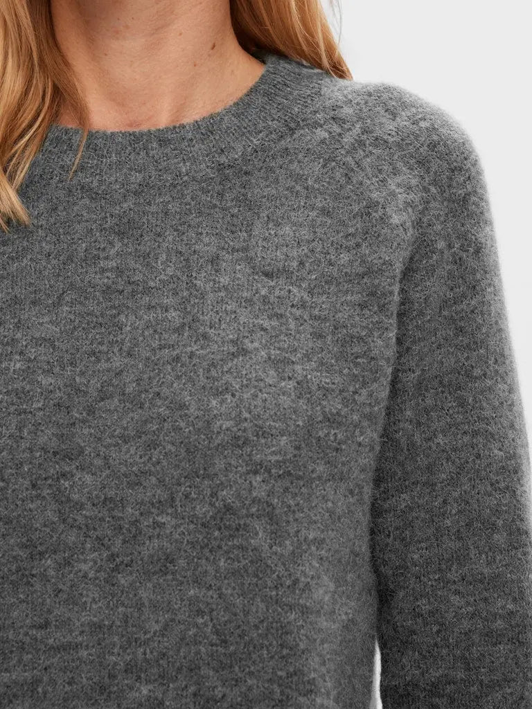 Lulu Strikkegenser - Medium Grey Melange Selected Femme