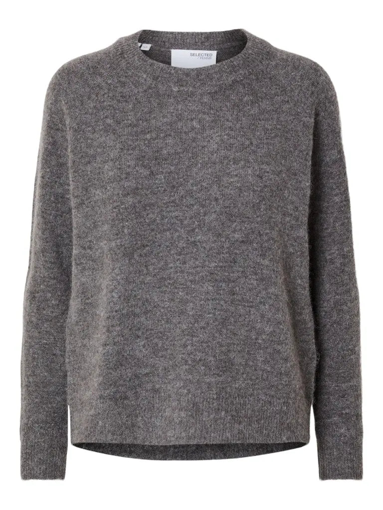Lulu Strikkegenser - Medium Grey Melange Selected Femme