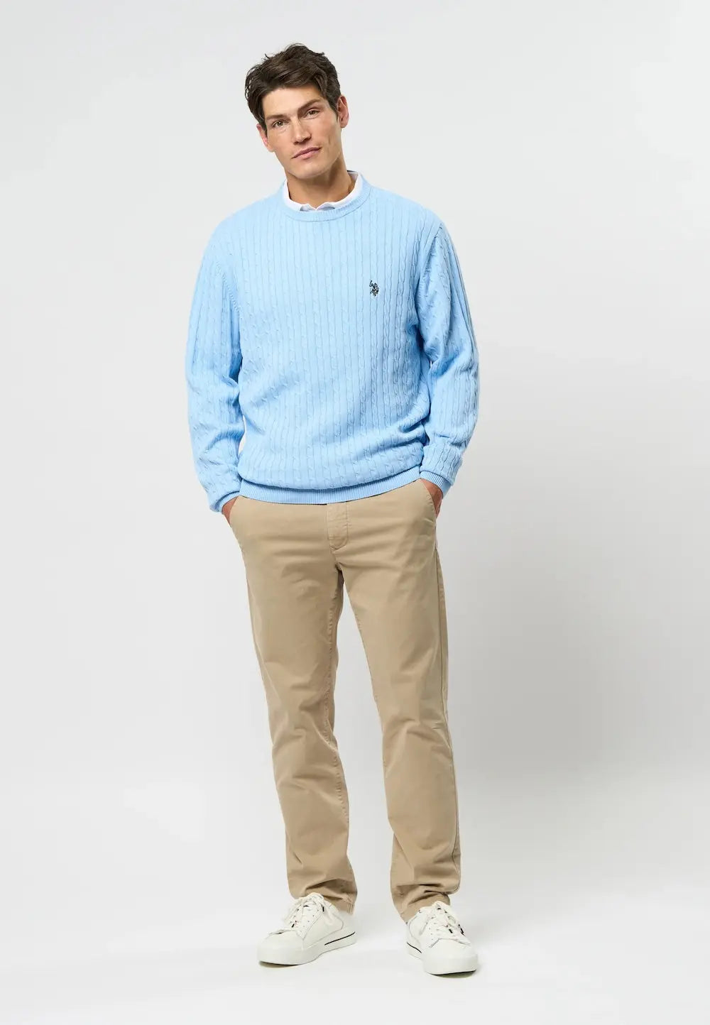 Mads Kabelstrikk - Placid Blue U.S. Polo Assn.