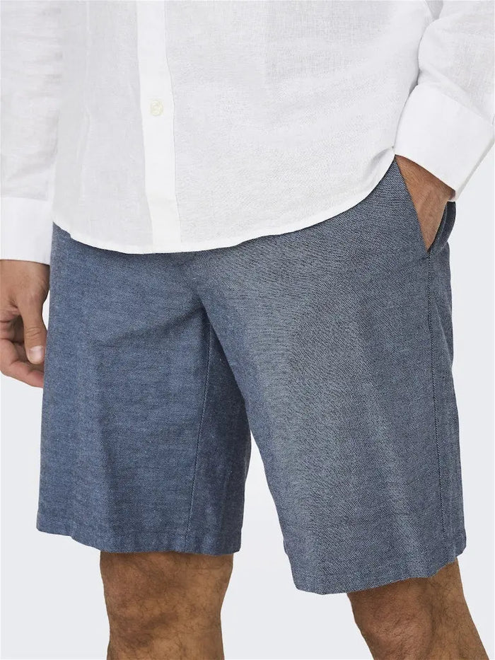 Mark Cotton Linen Shorts 0011 - Dark Navy Only & Sons