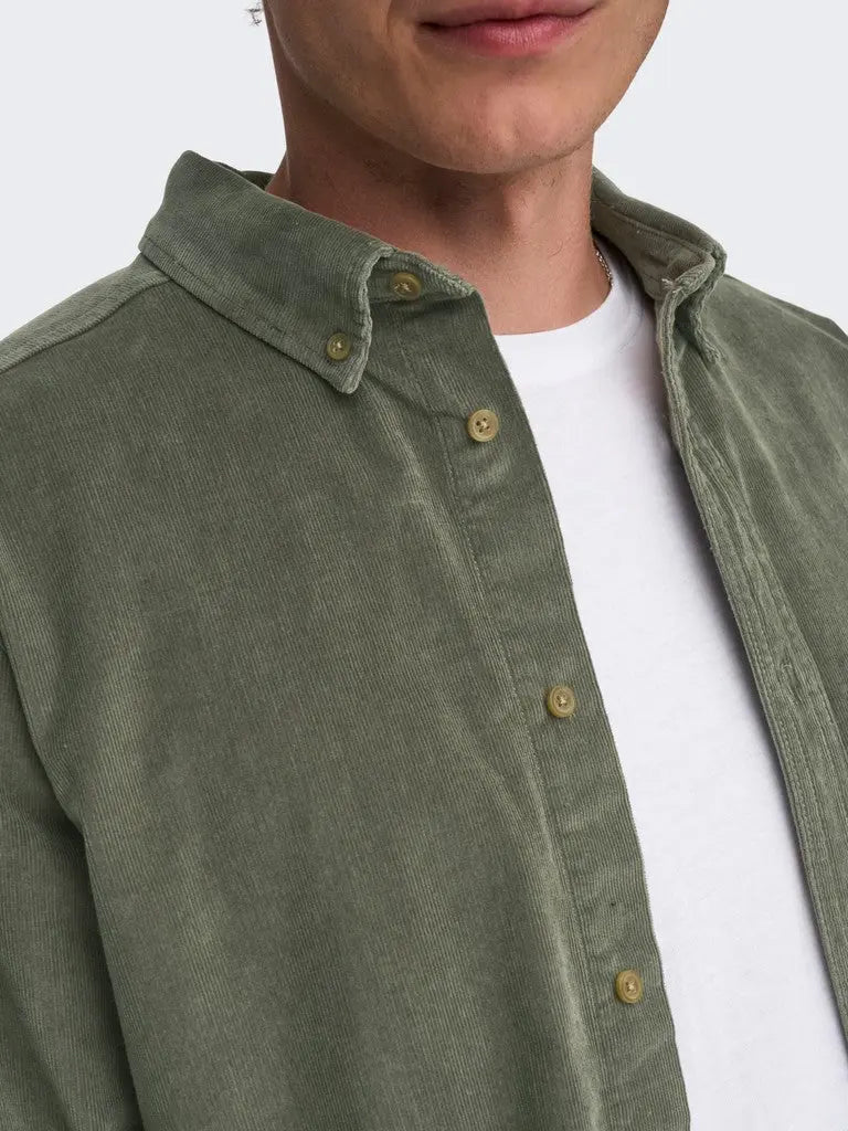 Michael Cord Regular Skjorte - Castor Grey Only & Sons