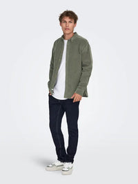 Michael Cord Regular Skjorte - Castor Grey Only & Sons