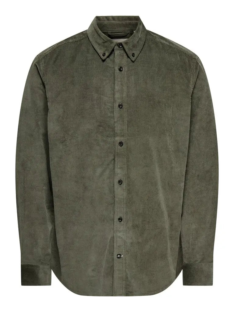 Michael Cord Regular Skjorte - Castor Grey Only & Sons