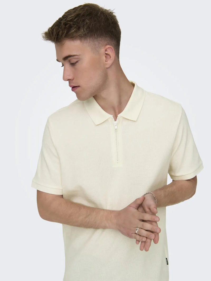 Mike Zip Polo - Cloud Dancer Only & Sons