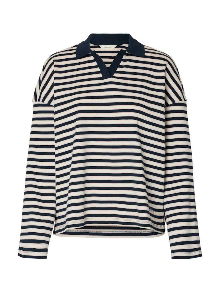 Milly LS Polo - Dark Sapphire Stripe Selected Femme
