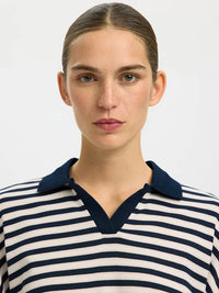 Milly LS Polo - Dark Sapphire Stripe Selected Femme