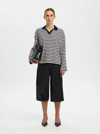 Milly LS Polo - Dark Sapphire Stripe Selected Femme