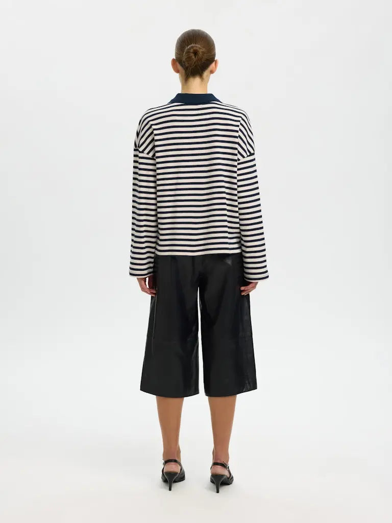 Milly LS Polo - Dark Sapphire Stripe Selected Femme