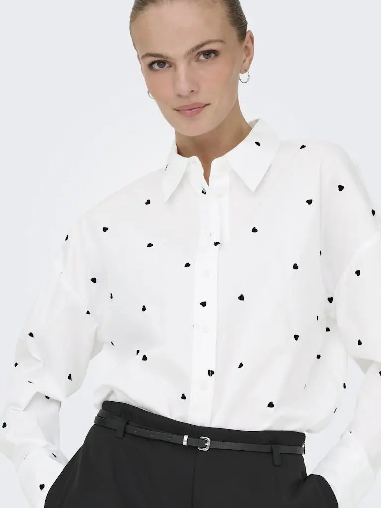 Nelly Loose Skjorte - White/Black Heart JDY