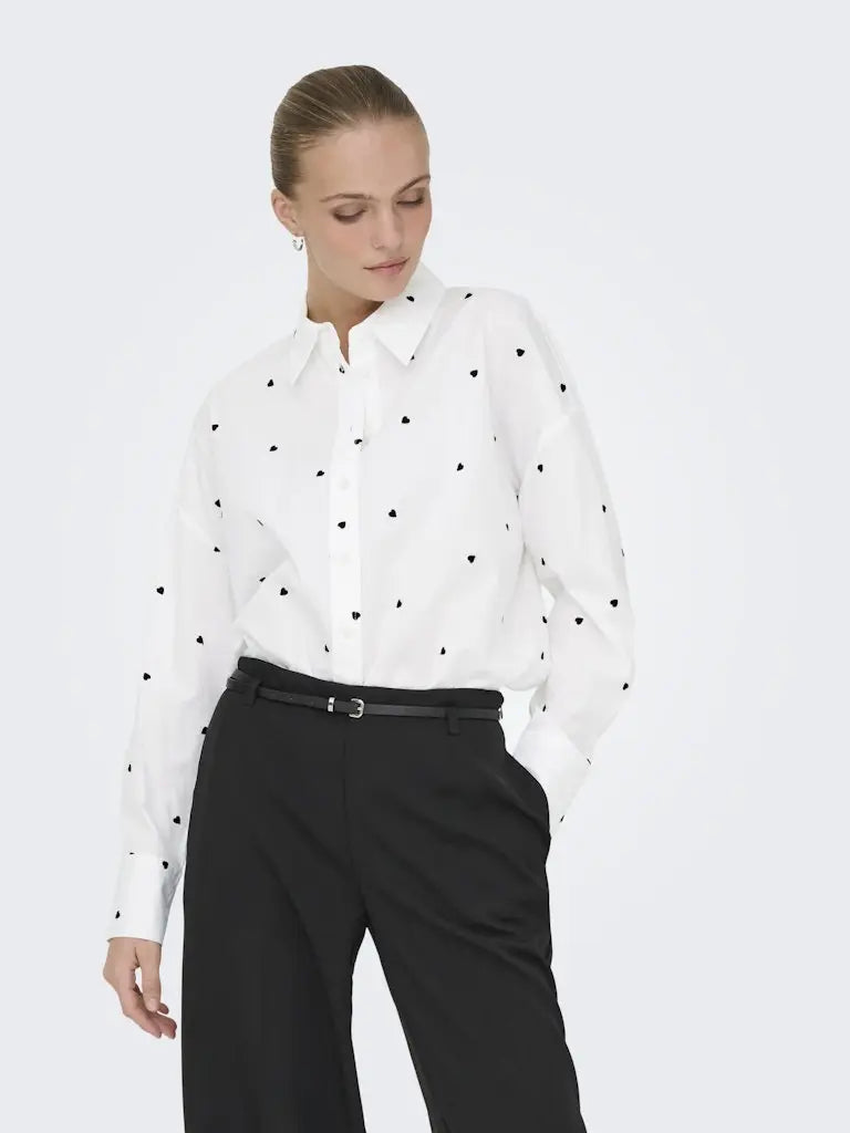 Nelly Loose Skjorte - White/Black Heart JDY