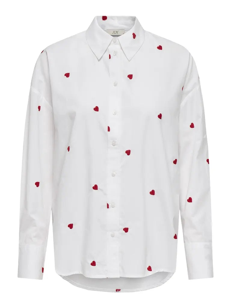 Nelly Loose Skjorte - White/Pink Heart JDY
